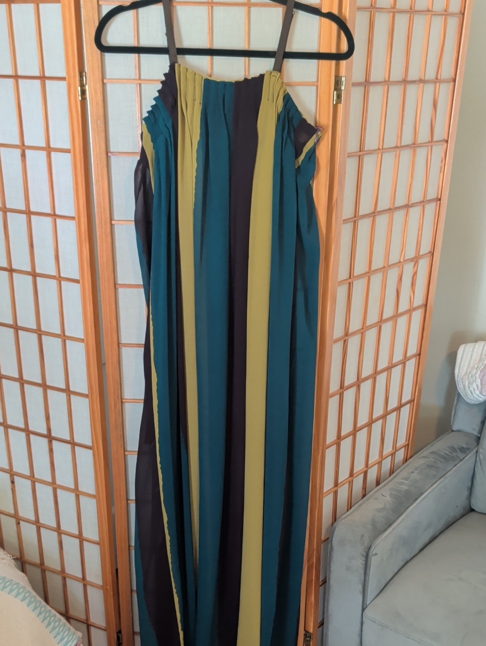 Vintage Teal, Eggplant, and Olive Striped Maxi Dress